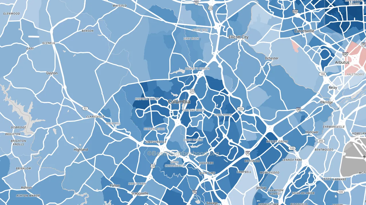 Howard County, MD block-group political-lean map