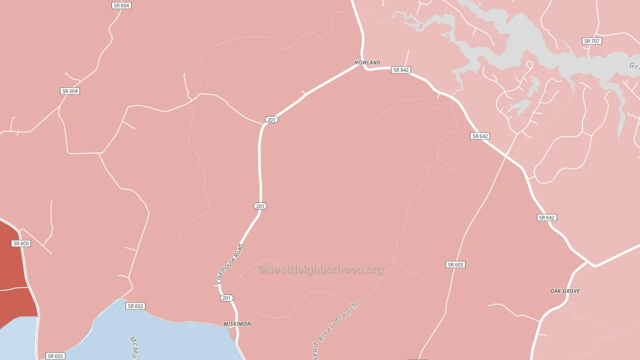 Howland, VA block-group political-lean map