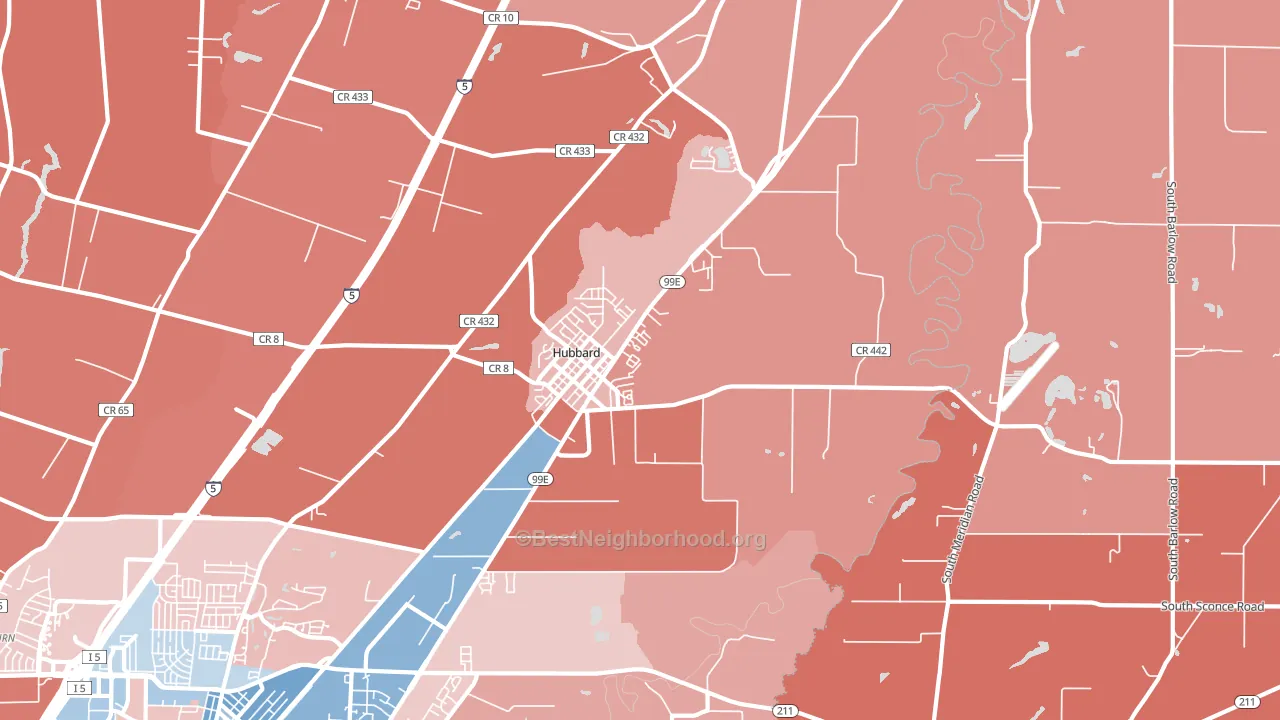 Hubbard, OR block-group political-lean map