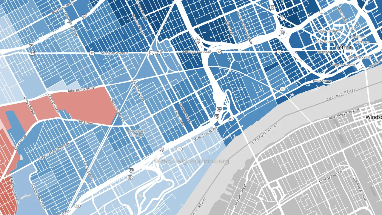 Hubbard-Richard, Detroit, MI block-group political-lean map
