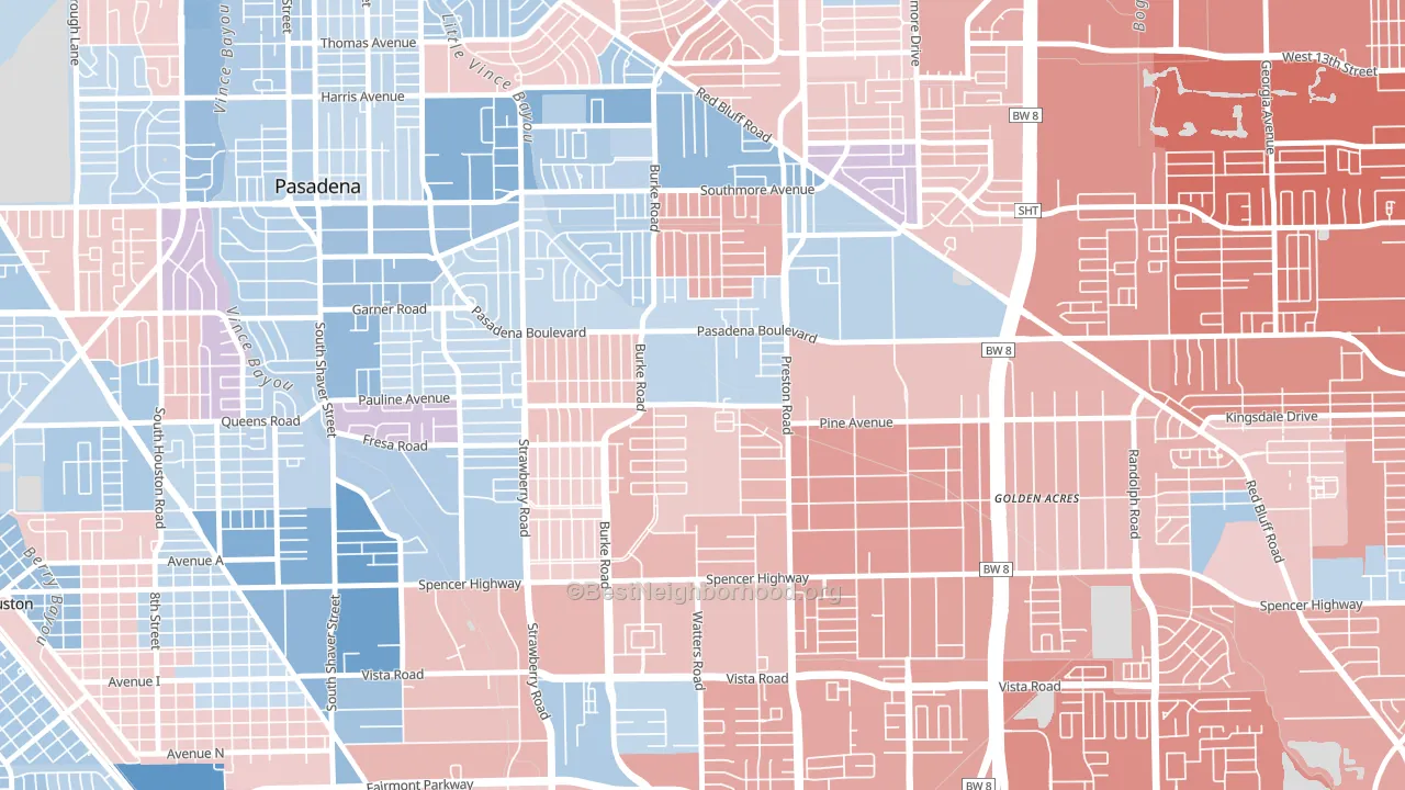 Hubbell, Pasadena, TX block-group political-lean map