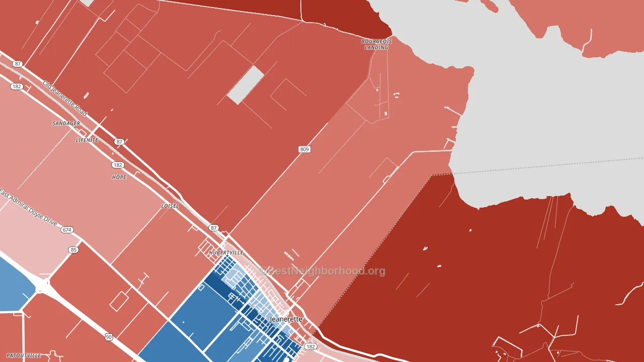 Hubertville, LA block-group political-lean map