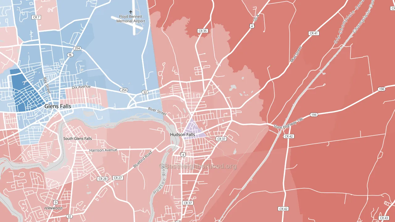 Hudson Falls, NY block-group political-lean map