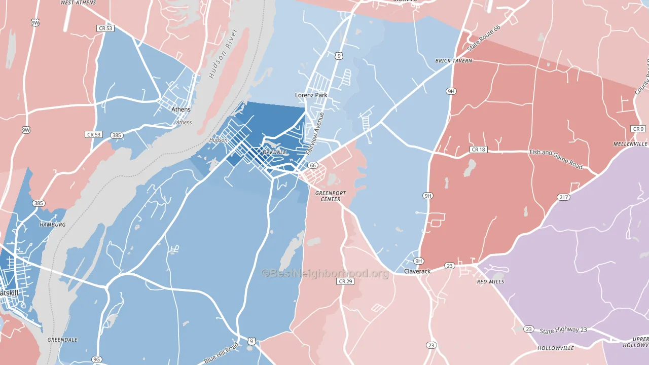Hudson, NY block-group political-lean map