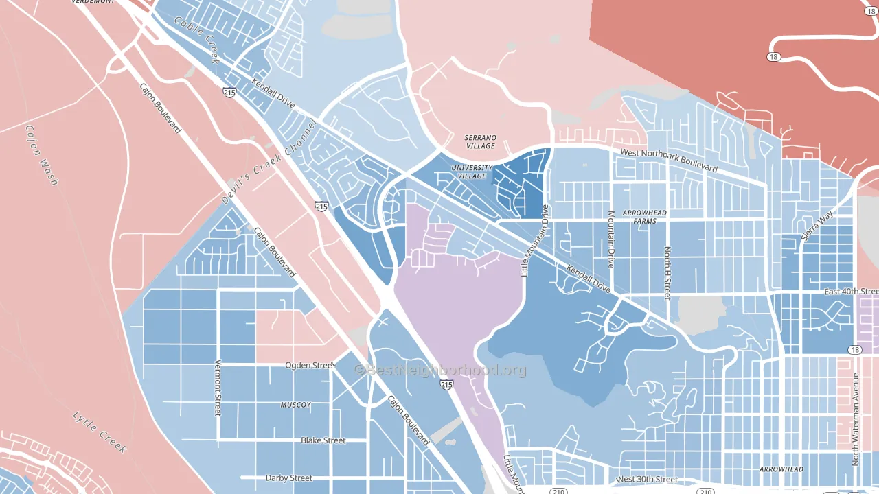 Hudson, San Bernardino, CA block-group political-lean map