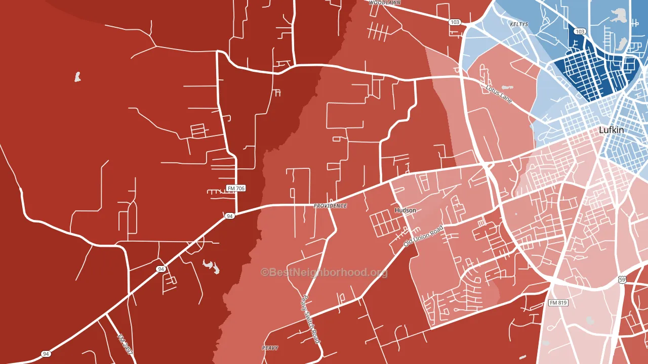 Hudson, TX block-group political-lean map