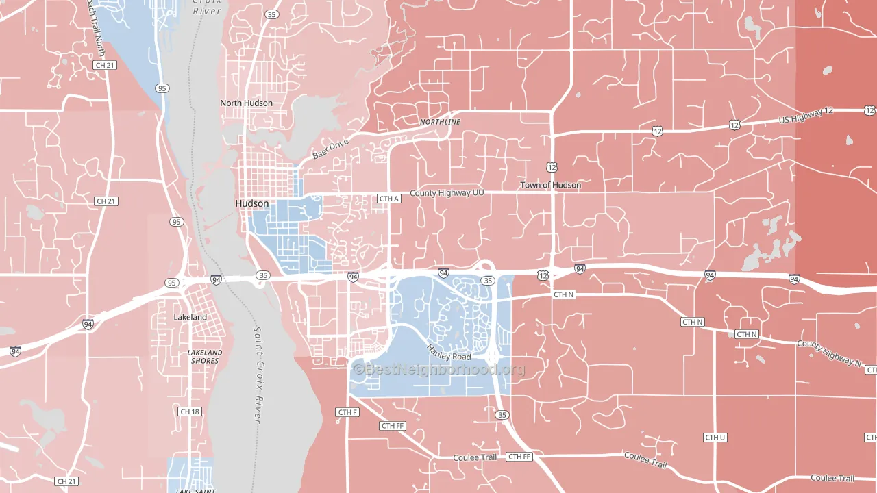 Hudson, WI block-group political-lean map