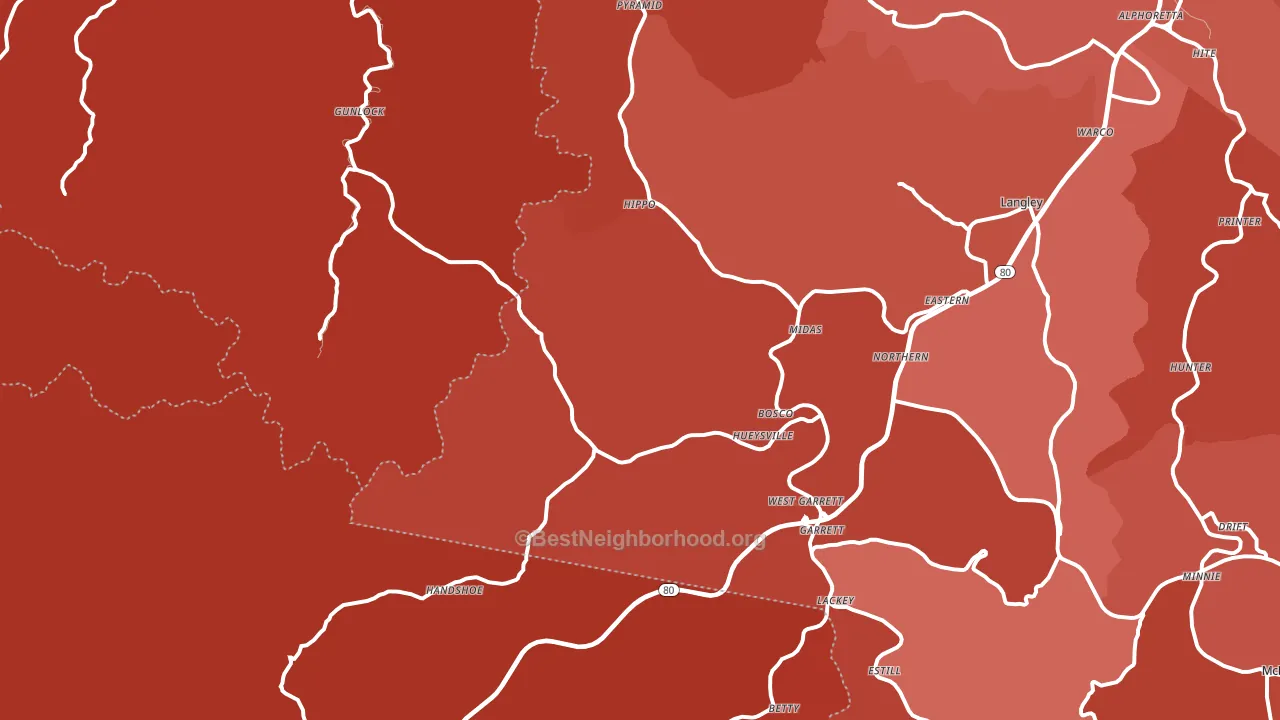 Hueysville, KY block-group political-lean map