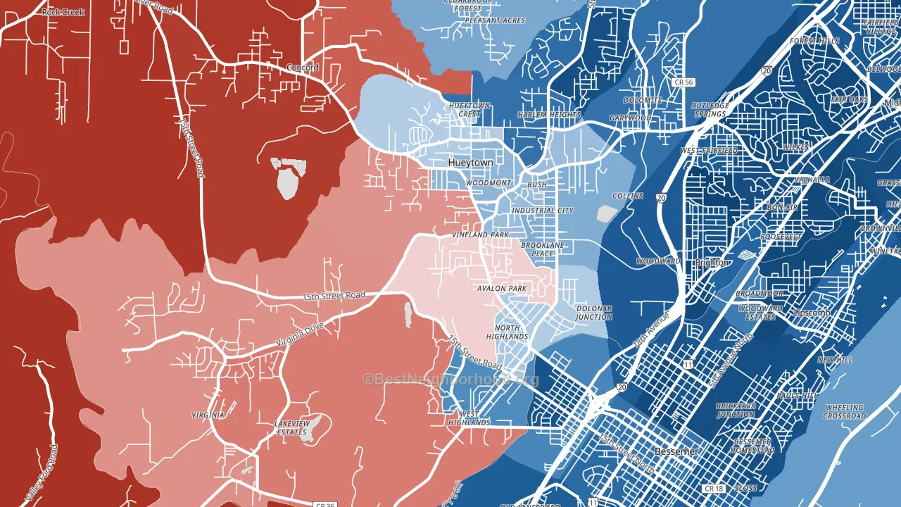 Hueytown, AL block-group political-lean map