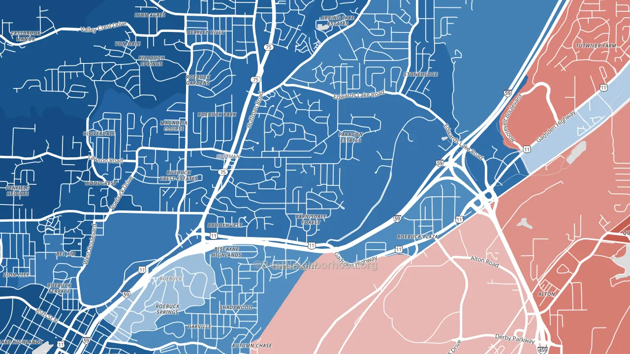Huffman, Birmingham, AL block-group political-lean map