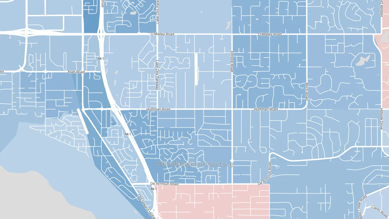 Huffman-O'Malley, Anchorage, AK block-group political-lean map
