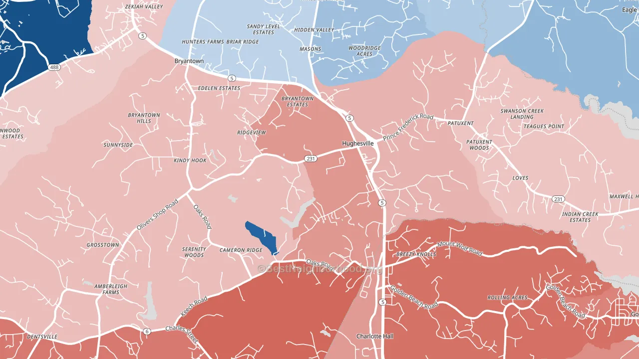 Hughesville, MD block-group political-lean map