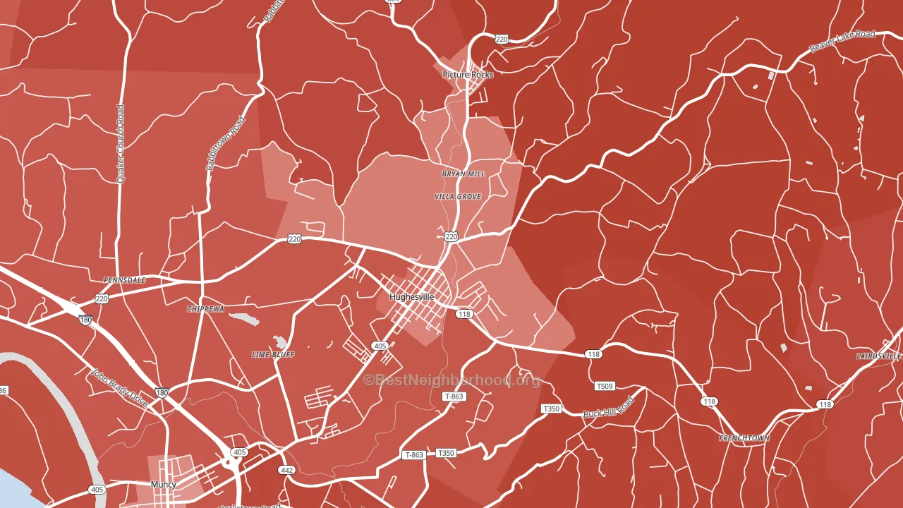 Hughesville, PA block-group political-lean map