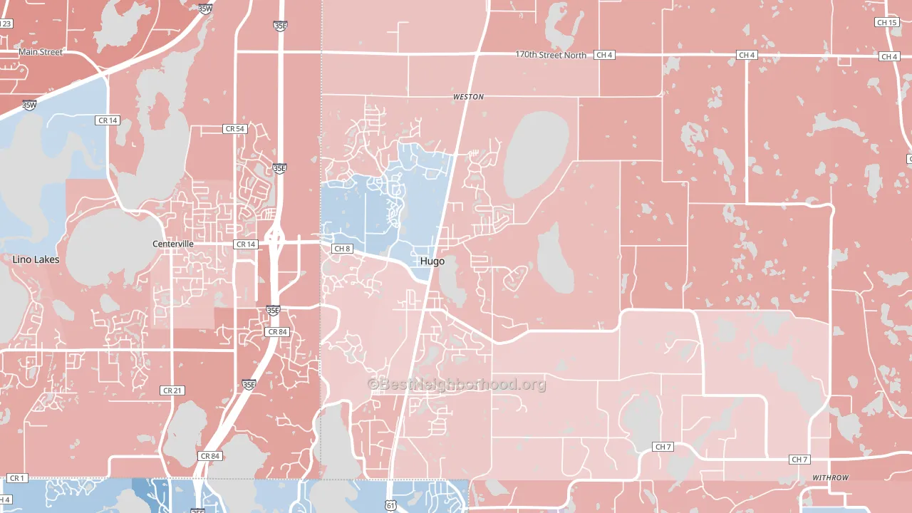 Hugo, MN block-group political-lean map