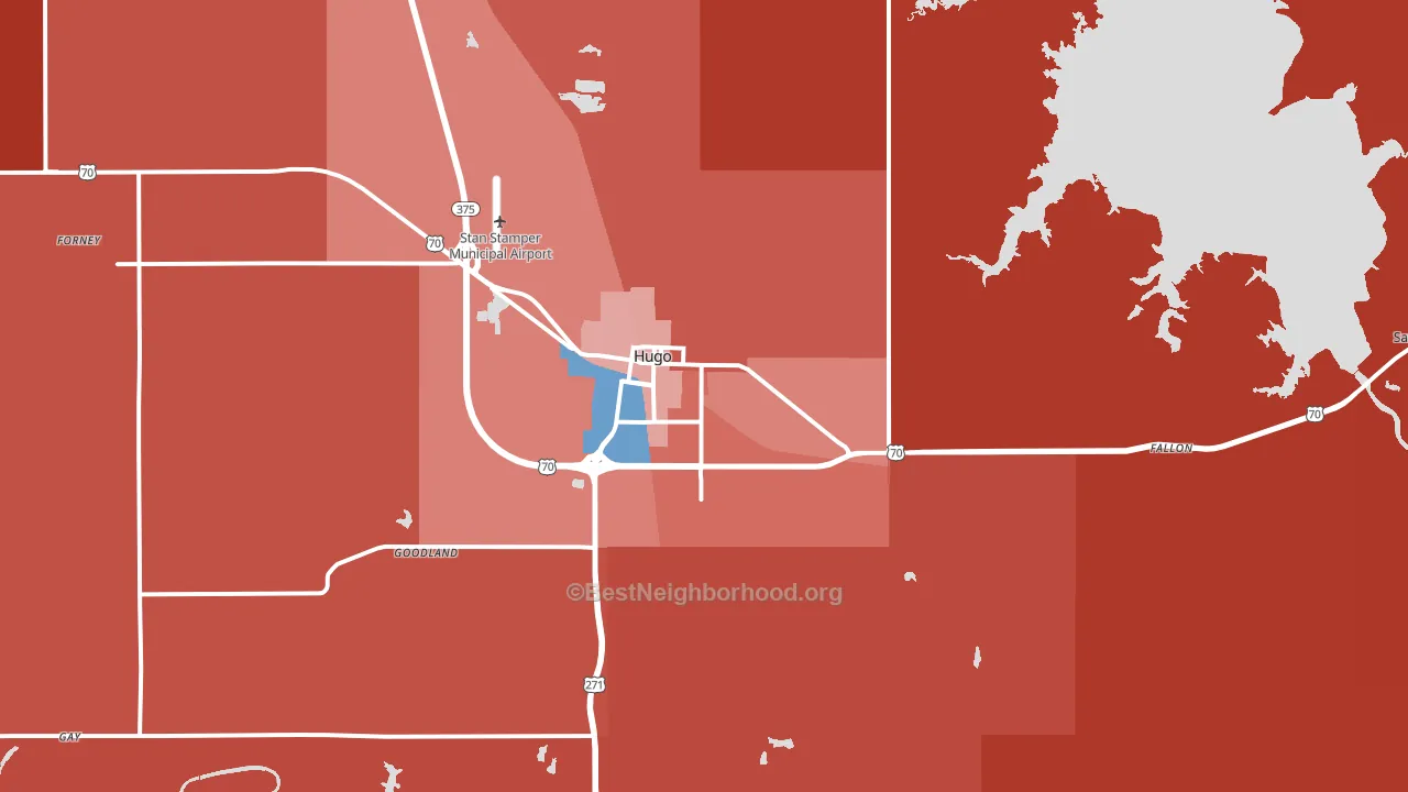 Hugo, OK block-group political-lean map