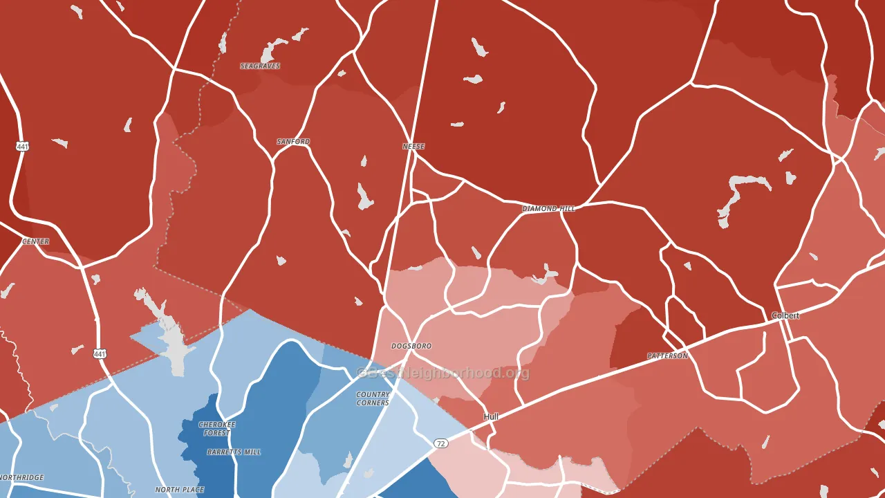 Hull, GA block-group political-lean map
