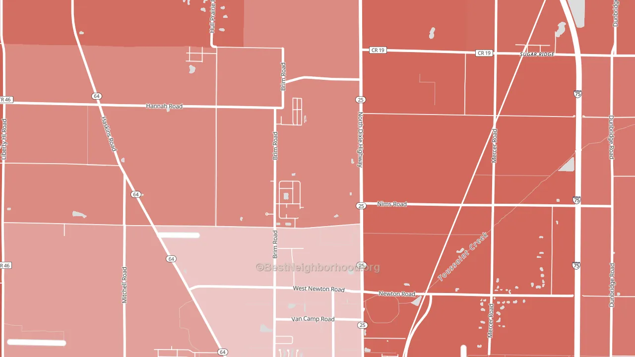 Hull Prairie, OH block-group political-lean map