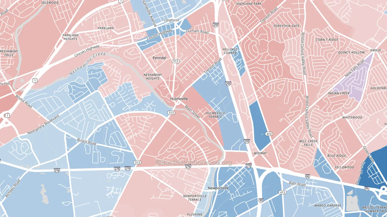 Hulmeville, PA block-group political-lean map