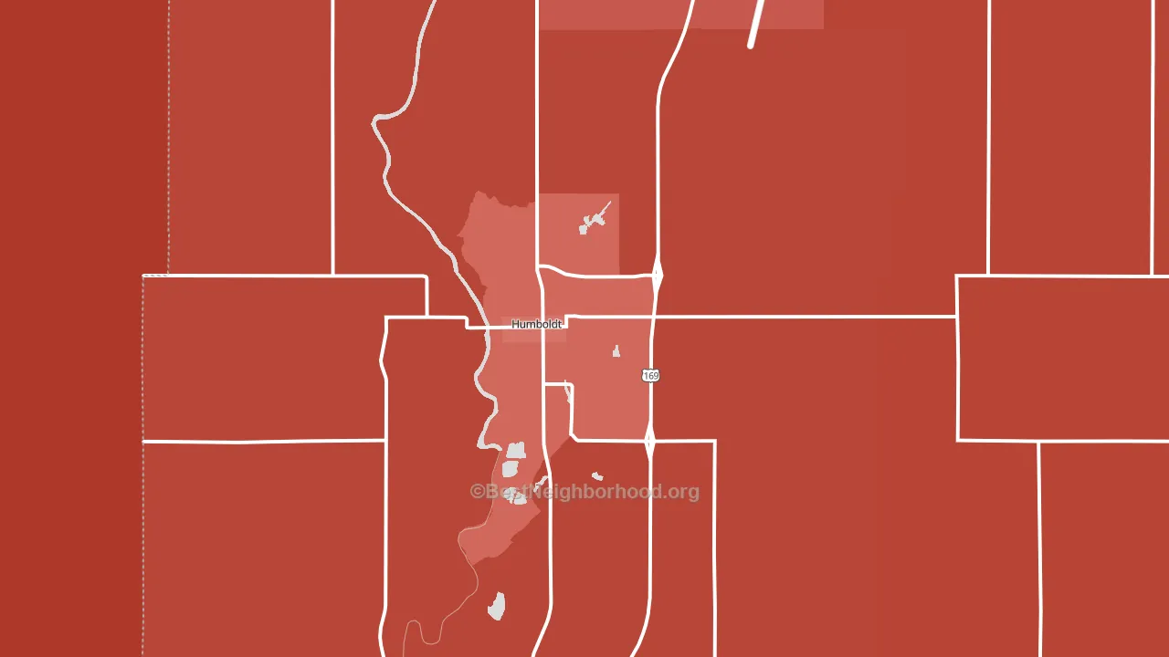 Humboldt, KS block-group political-lean map