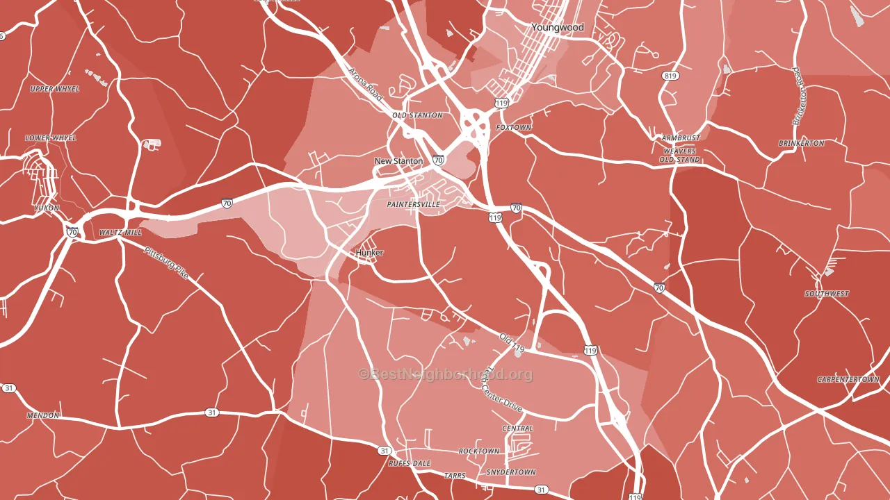 Hunker, PA block-group political-lean map