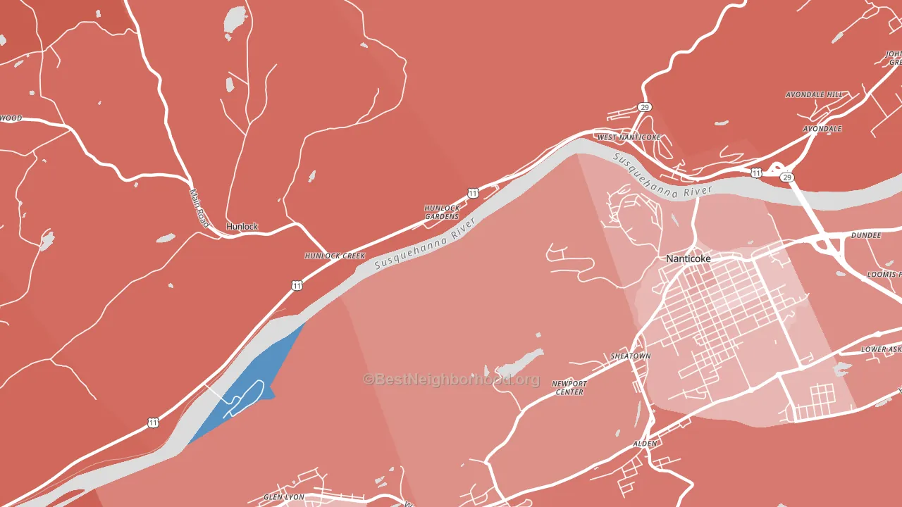Hunlock Gardens, PA block-group political-lean map
