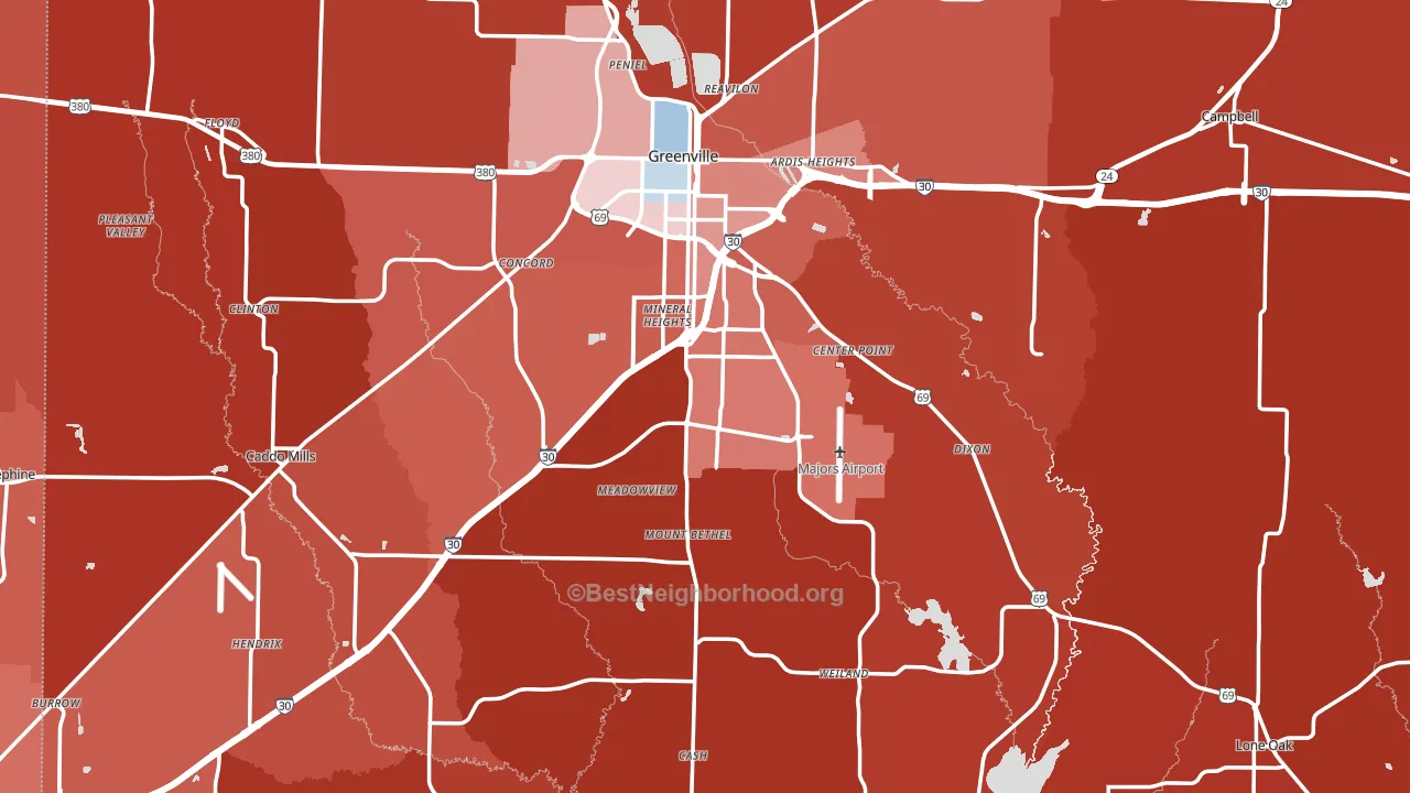 Hunt County, TX block-group political-lean map