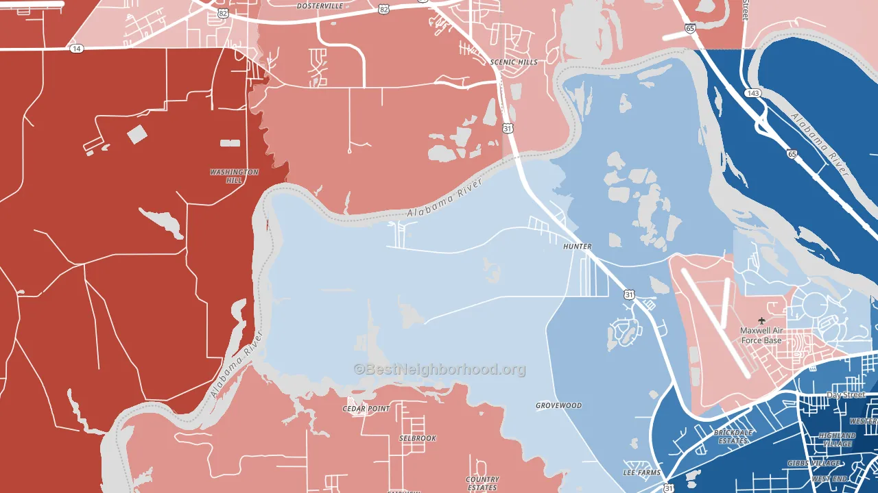 Hunter, AL block-group political-lean map