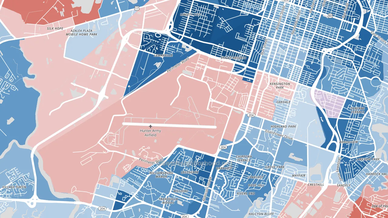 Hunter Army Airfield, Savannah, GA block-group political-lean map