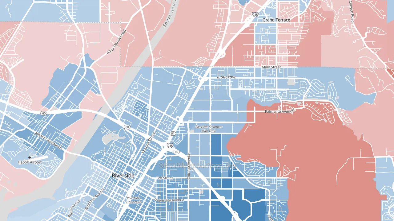Hunter Industrial Park, Riverside, CA block-group political-lean map
