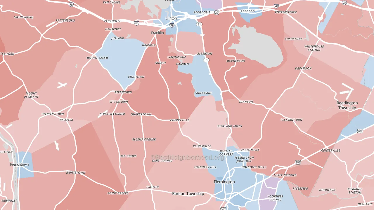 Hunterdon County, NJ block-group political-lean map