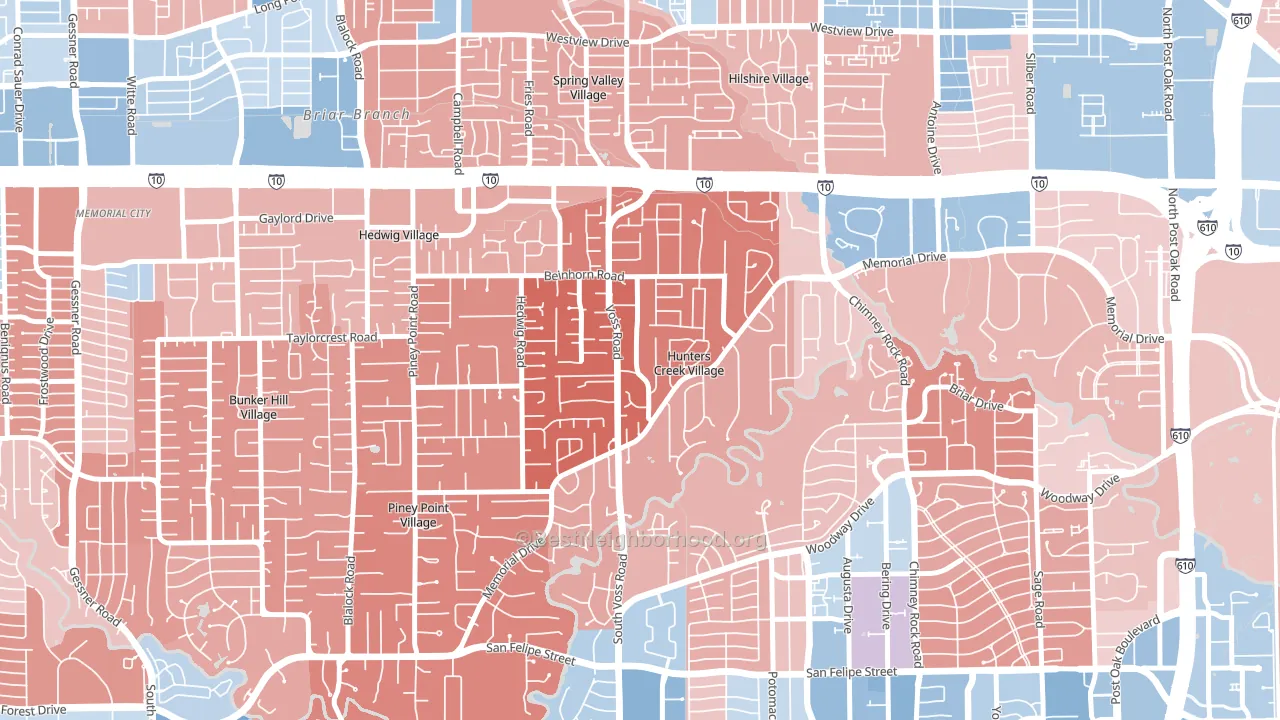 Hunters Creek Village, TX block-group political-lean map
