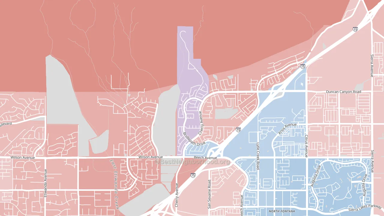 Hunter's Ridge, Fontana, CA block-group political-lean map