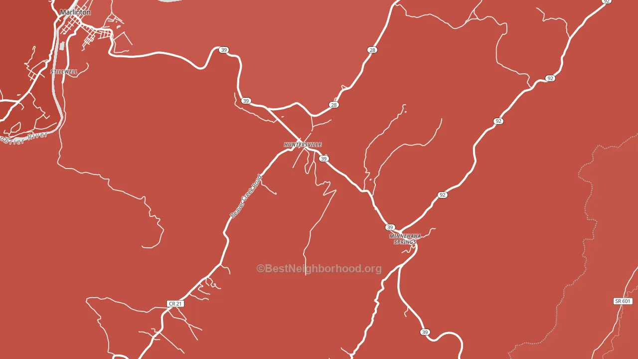 Huntersville, WV block-group political-lean map
