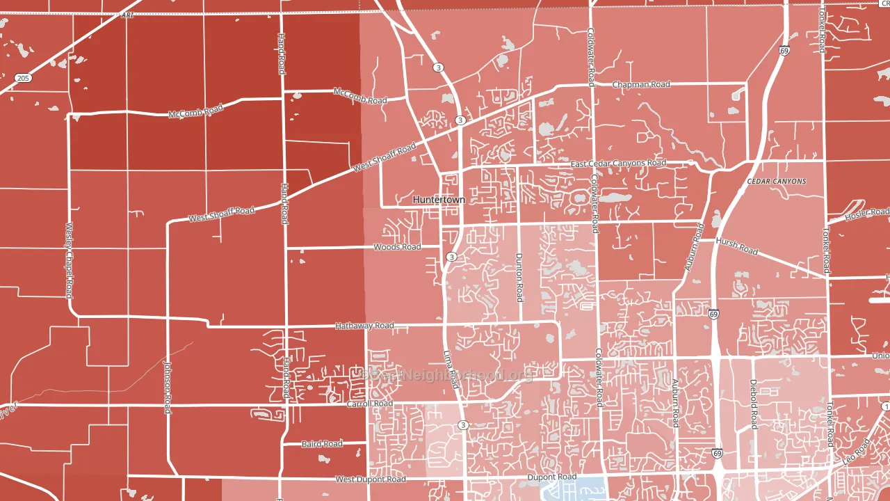 Huntertown, IN block-group political-lean map