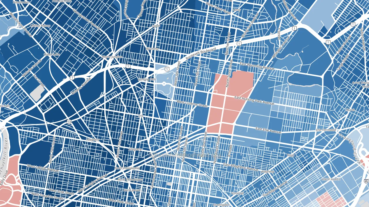 Hunting Park, Philadelphia, PA block-group political-lean map