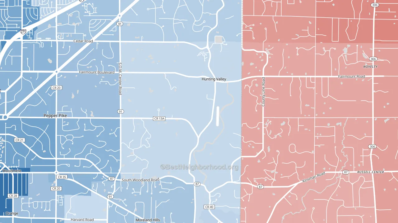 Hunting Valley, OH block-group political-lean map