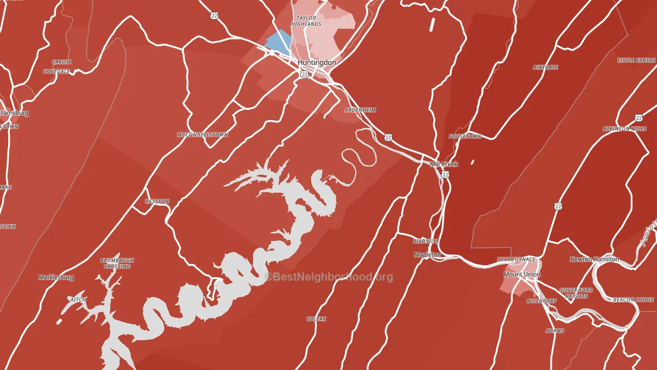 Huntingdon County, PA block-group political-lean map