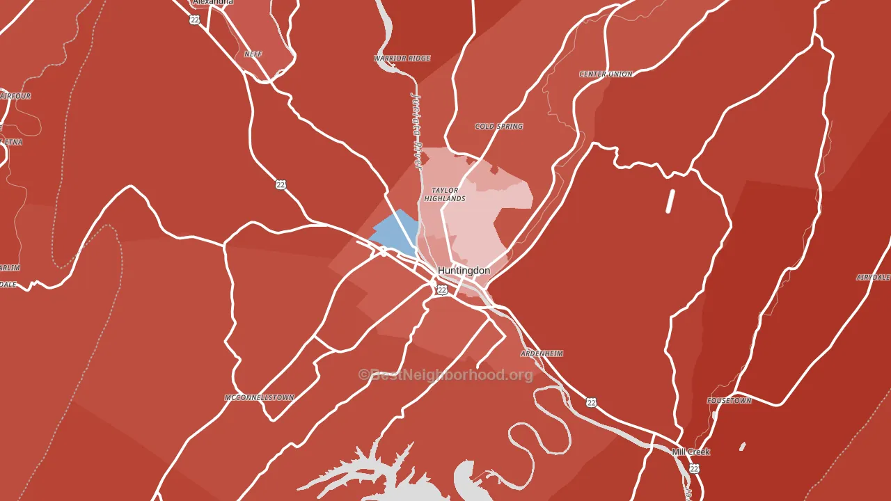Huntingdon, PA block-group political-lean map