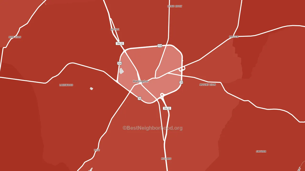 Huntingdon, TN block-group political-lean map