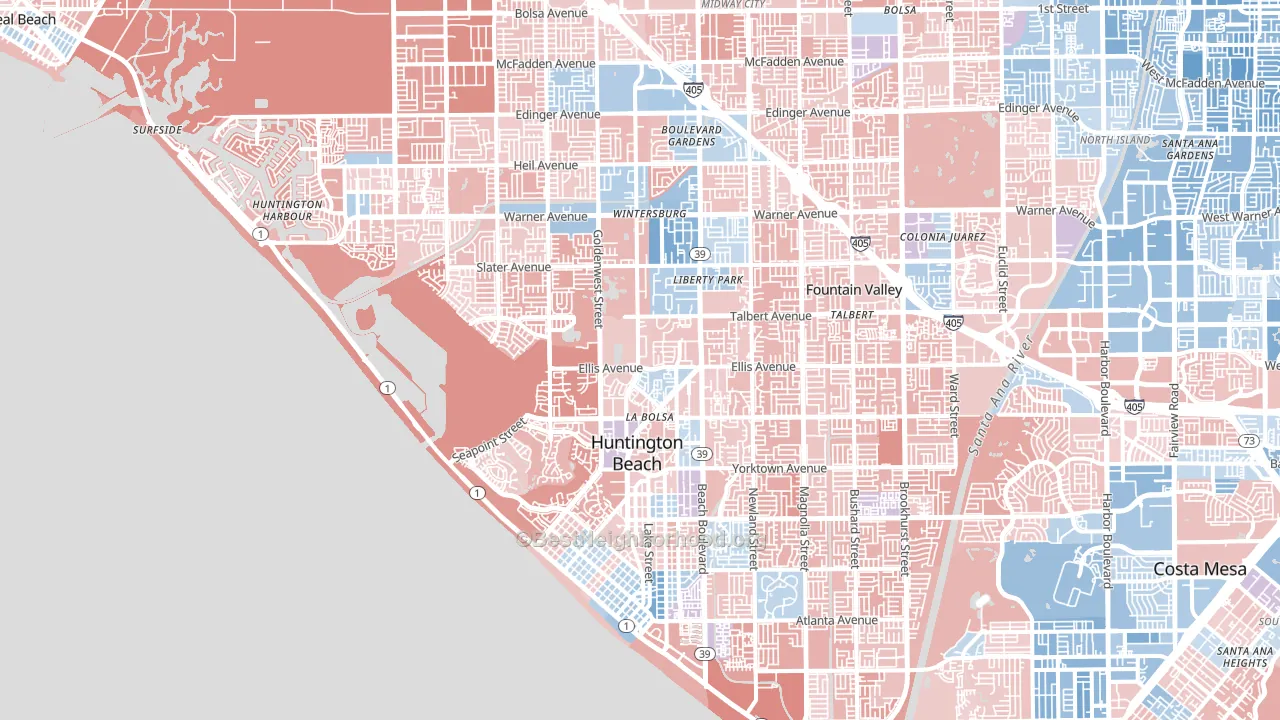Huntington Beach, CA block-group political-lean map