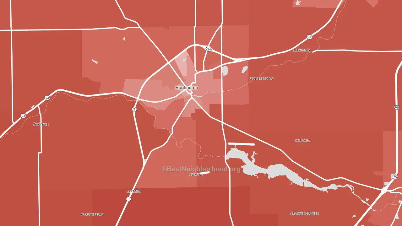 Huntington County, IN block-group political-lean map