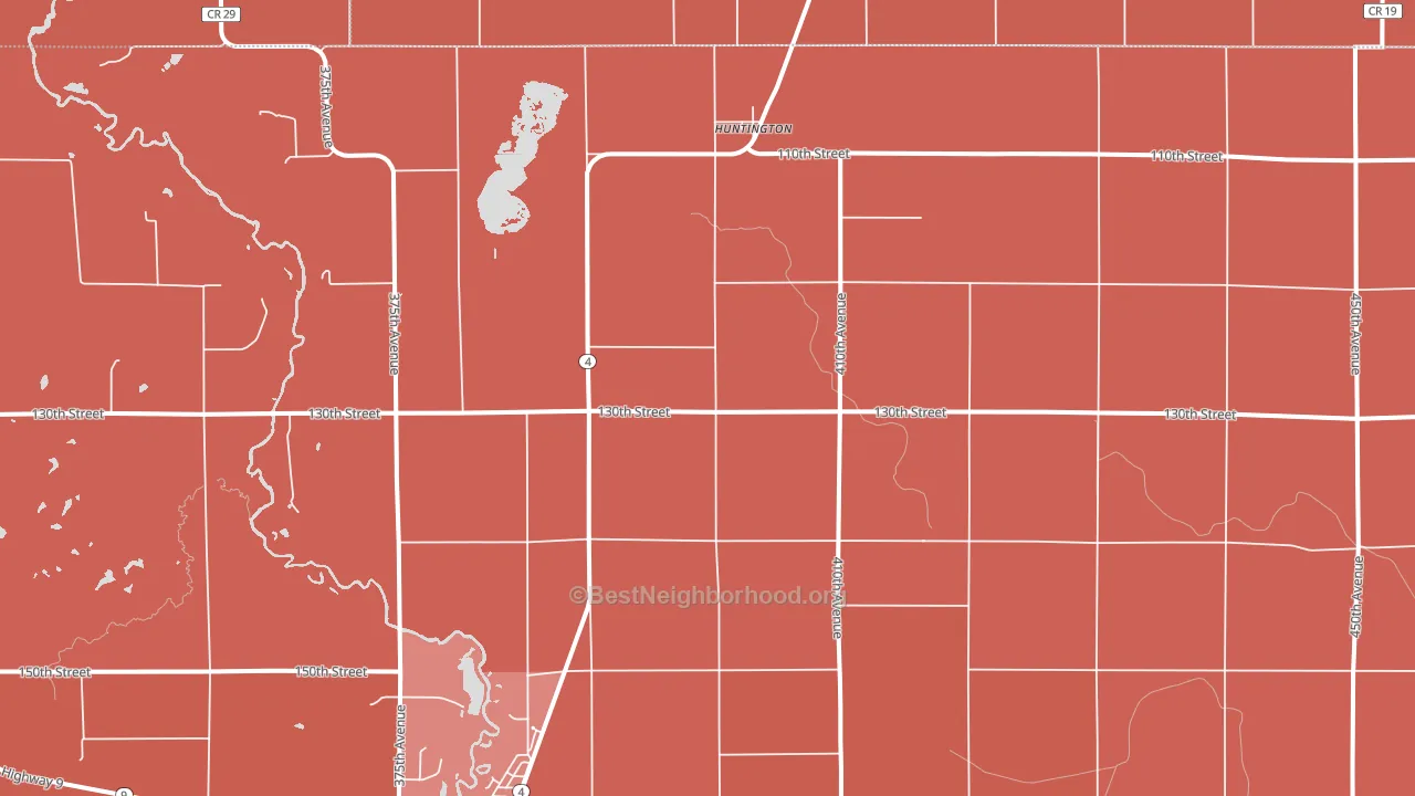 Huntington, IA block-group political-lean map