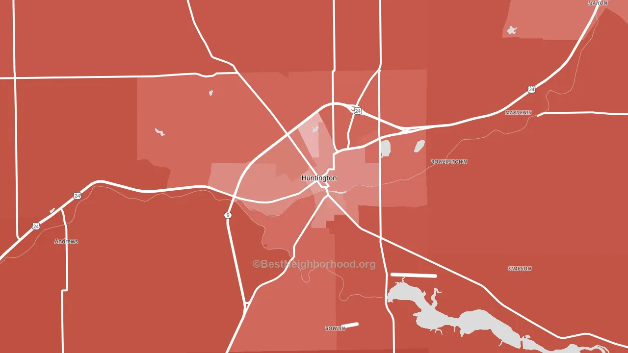Huntington, IN block-group political-lean map