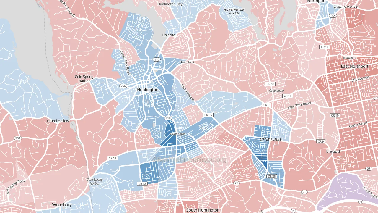 Huntington, NY block-group political-lean map