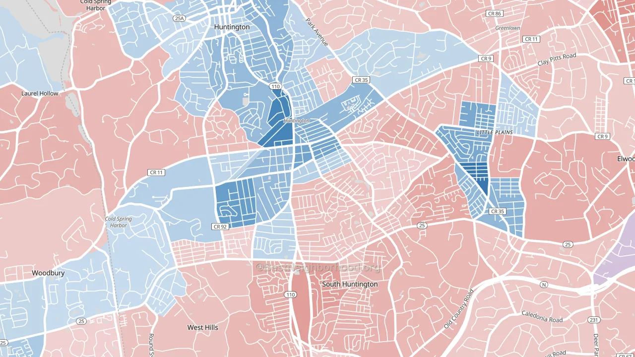 Huntington Station, NY block-group political-lean map