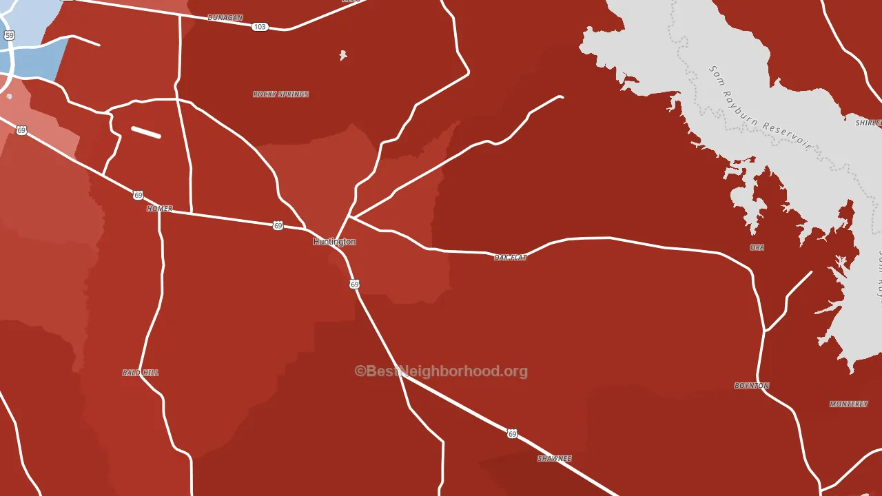 Huntington, TX block-group political-lean map