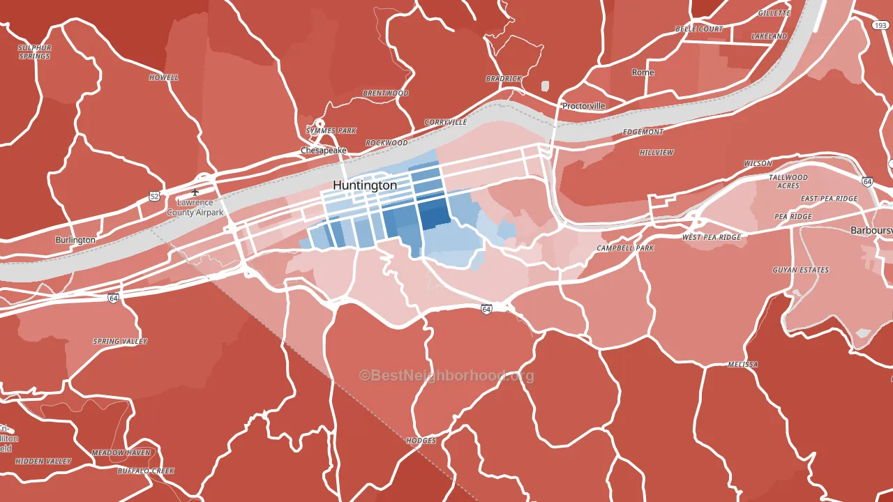 Huntington, WV block-group political-lean map