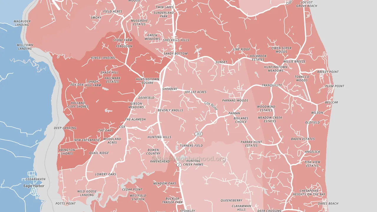 Huntingtown, MD block-group political-lean map