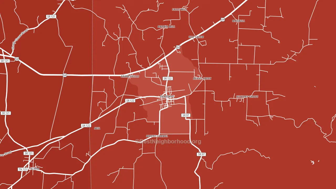 Huntland, TN block-group political-lean map