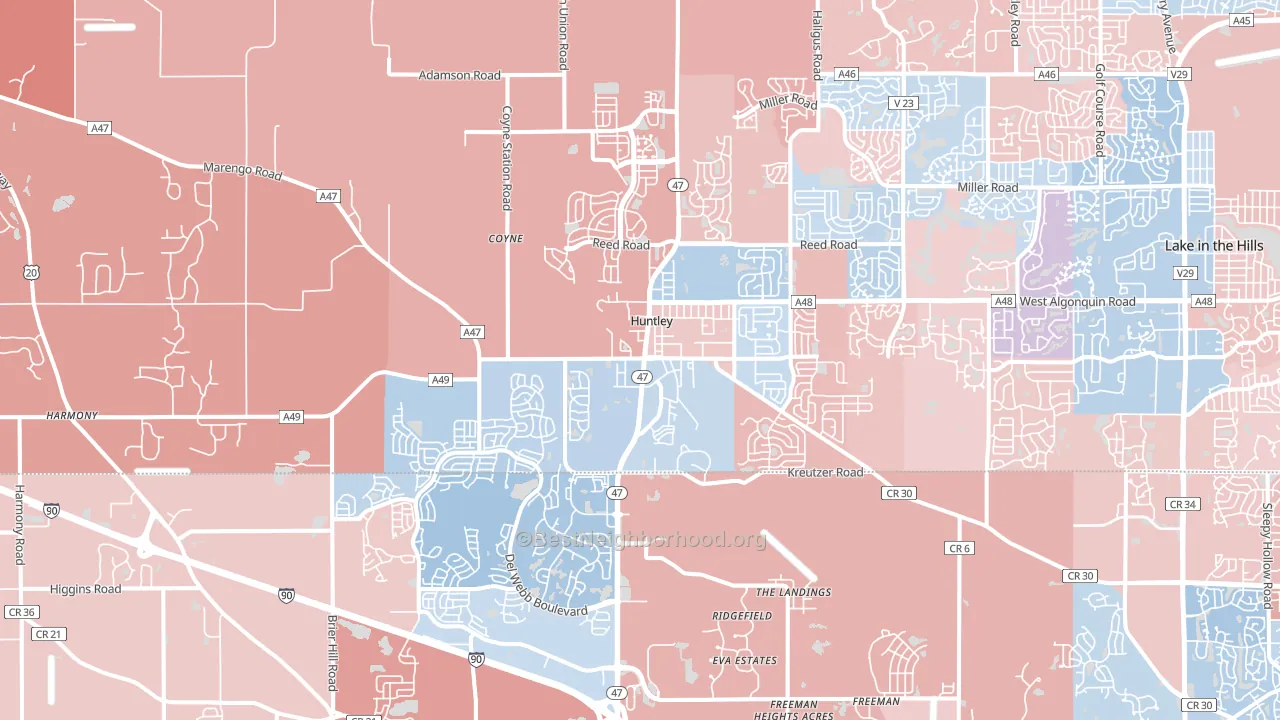 Huntley, IL block-group political-lean map